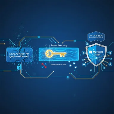 Cybersecurity diagram of impersonation risk at the tenant boundary between Azure AD Graph API and Microsoft Graph.