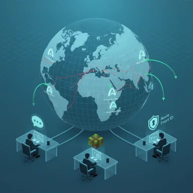 Global cyber defense teams monitor a world-spanning network secured by Azure Front ID.