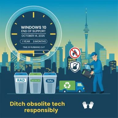 Windows 10 end-of-support countdown urges responsible e-waste recycling in the city.