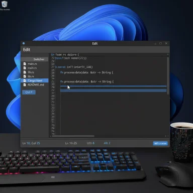 Rust project code editor open on a dark desktop, showing Cargo.toml and main.rs.