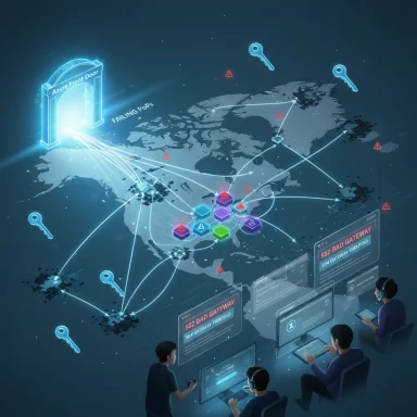 Global cyber-attack map: Azure Front Door guards gateways as operators monitor network threats.