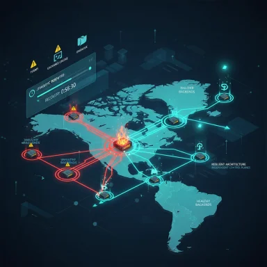 Futuristic global cybersecurity map with red and blue network links across glowing server nodes.
