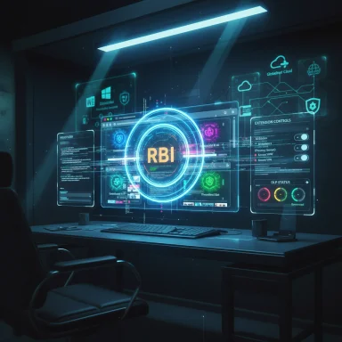 A high-tech workstation with glowing blue holographic screens centered on RBI data.