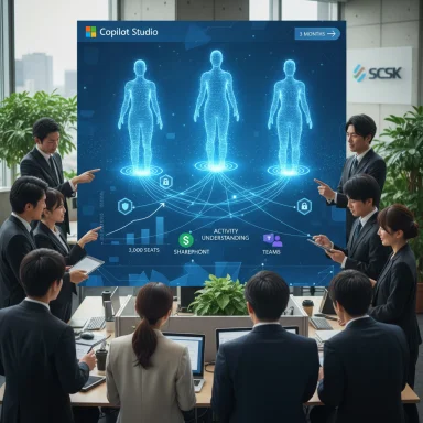 Business team presents a holographic, data-driven visualization of the human body.