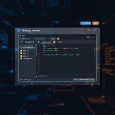 Windows Terminal with a dark editor showing a Rust project and file tree.