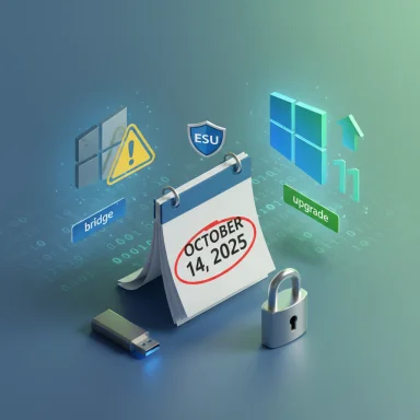Calendar shows October 14, 2025 amid cybersecurity icons signaling a security update.