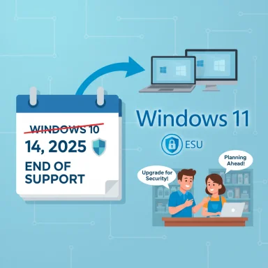 Windows 10 reaches end of support on 14, 2025; upgrade to Windows 11 with security options.