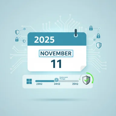 Futuristic calendar page for November 11, 2025 set against a cybersecurity circuit-board background.