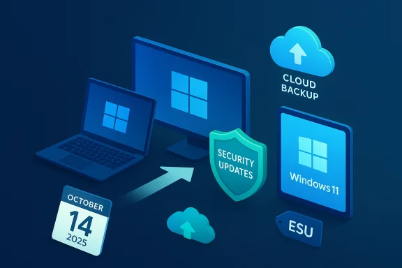 Windows 11 devices back up to the cloud with security updates and ESU on Oct 14, 2025.