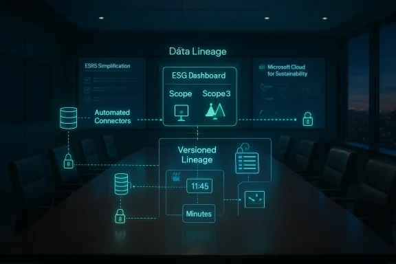 Neon holographic data lineage diagram projected across a boardroom table.