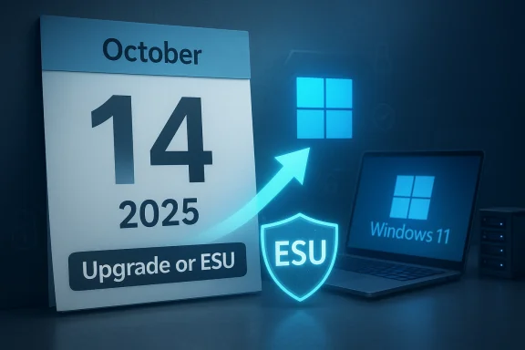 October 14, 2025: Upgrade or ESU for Windows 11.