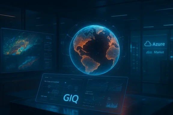 A glowing holographic Earth globe hovers over a high-tech control desk in a blue-lit data center.