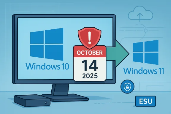 Windows 10 end of support on Oct 14, 2025; upgrade to Windows 11.