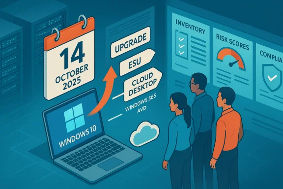 Team reviews a tech upgrade storyboard from Windows 10 to Cloud Desktop with Windows 365.