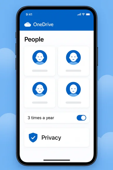 OneDrive app on a smartphone showing a 'People' grid of user avatars.