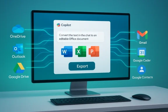 Copilot converts chat text to editable Word, Excel and PowerPoint documents.