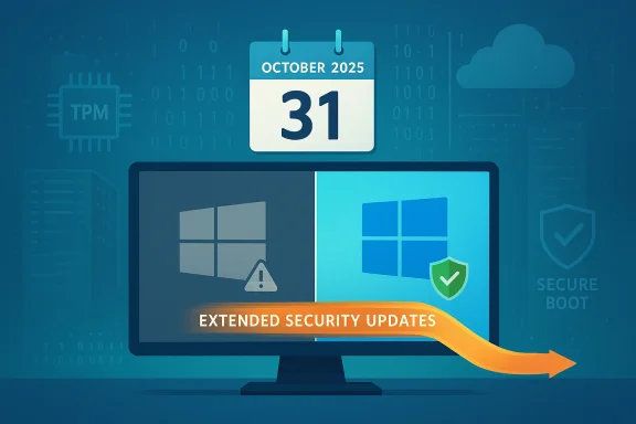 Windows extended security updates banner for October 31, 2025.