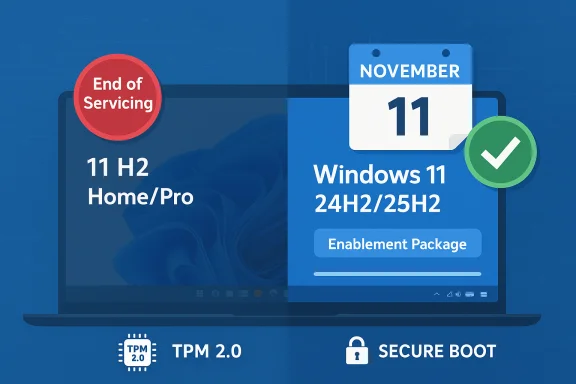 Windows 11 24H2/25H2 Enablement Package with End of Servicing and TPM 2.0 / Secure Boot.