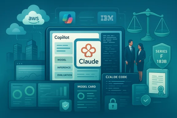 Illustration of AI model governance and documentation with Copilot and Claude logos.