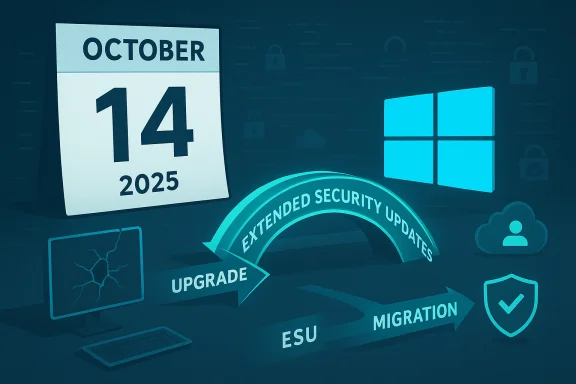 October 14, 2025: Windows ESU upgrade and migration with extended security updates.