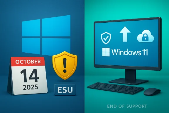 Windows 10 end of support on October 14, 2025.