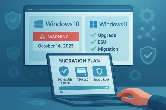Migration plan for upgrading Windows 10 to Windows 11 with checks and security features.