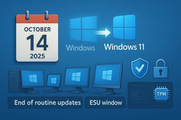 October 14, 2025 marks the Windows 11 upgrade as routine updates end and the ESU window opens.