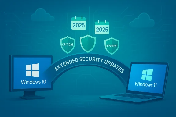 Extended security updates bridge Windows 10 to Windows 11 with critical and important shields.