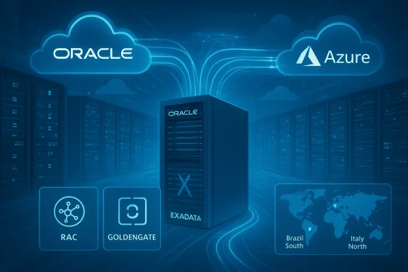 Oracle Exadata server in a cloud-connected data center with Oracle and Azure clouds.