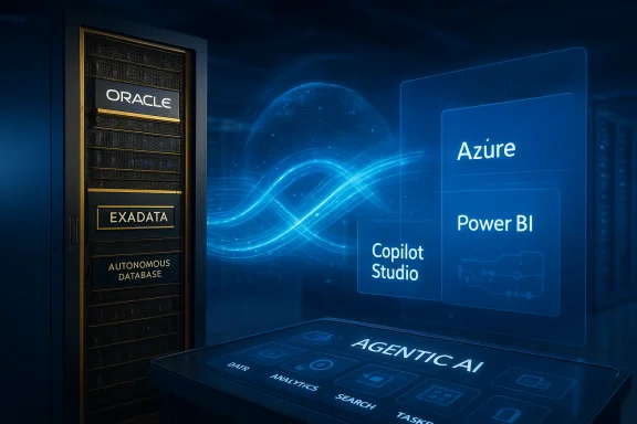 Oracle Exadata Autonomous Database powering Azure AI tools like Copilot Studio and Power BI.