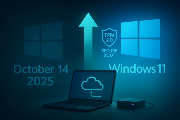 Windows 11 upgrade with TPM 2.0 and Secure Boot on October 14, 2025.