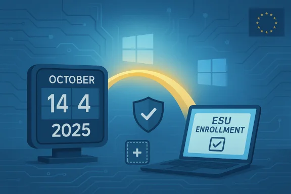 October 14, 2025: ESU enrollment secured on a Windows-themed interface.