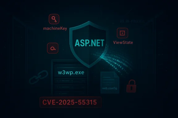 ASP.NET security graphic highlighting the CVE-2025-55315 vulnerability.