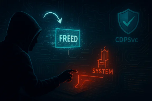 A hooded hacker activates “FREED” on a neon cyberpunk system interface.