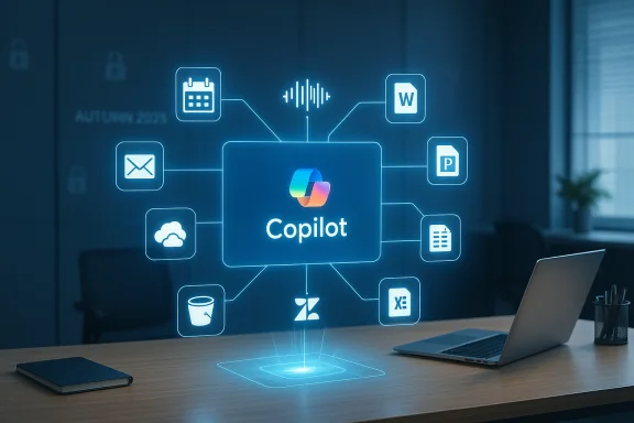 Holographic Copilot links email, calendar, cloud, and docs to your workspace.