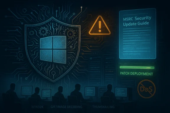 Cybersecurity operations center with a shield emblem, warning triangle, and patch deployment display.