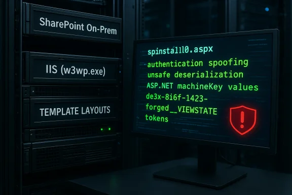 Server rack with a monitor showing forged VIEWSTATE tokens and ASP.NET vulnerabilities.