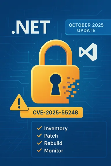 .NET October 2025 update: CVE-2025-55248 patch with lock and checklist.