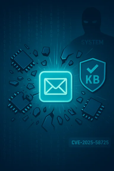 CVE-2025-58725 illustrates a cyberattack breaching email security.