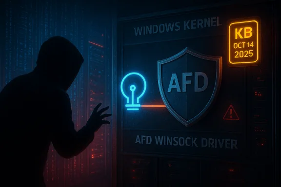 Hooded figure confronts a neon-lit Windows Kernel vault labeled AFD Winsock Driver. Hooded figure confronts a neon-lit Windows Kernel vault labeled AFD Winsock Driver.