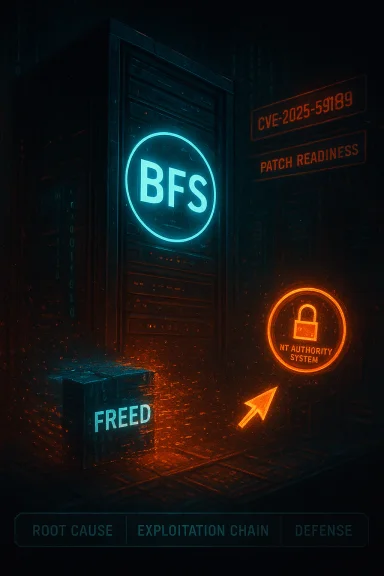A neon-lit data center with a blue BFS server, orange NT Authority lock, and a crate labeled FREED.
