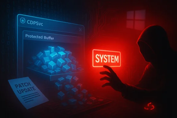Hooded hacker targets a system with a red glow and 'SYSTEM' sign, patch update note on the desk.
