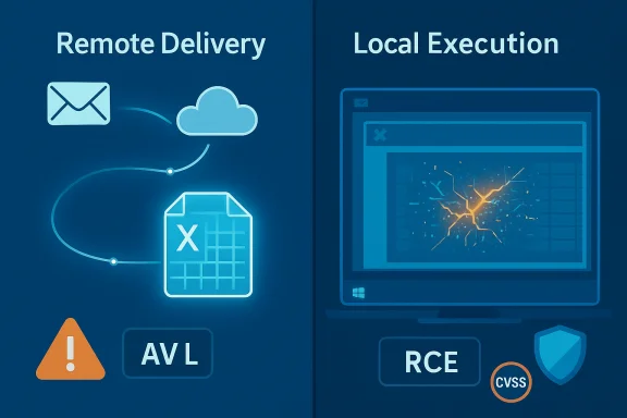 Two-panel infographic contrasting Remote Delivery vs Local Execution attack vectors.