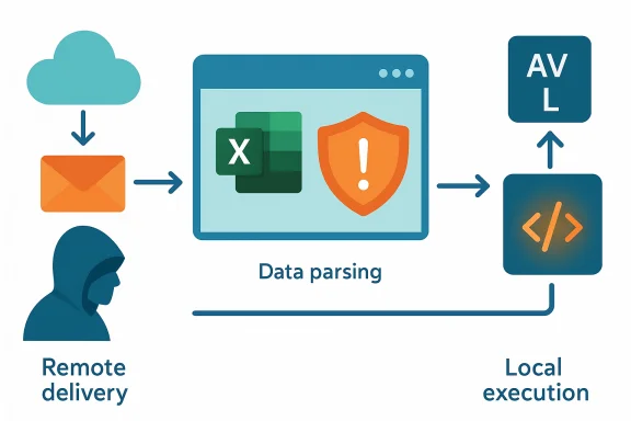 Remote delivery feeds data to a parser which, after security checks, runs code locally.