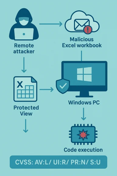 Remote attacker uses a malicious Excel workbook to bypass Protected View and execute code on Windows.