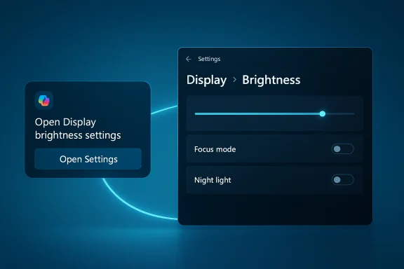 Blue UI mockup of a brightness settings panel with a slider and toggles.