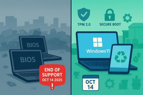 BIOS end of support Oct 14, 2025 as Windows 11 adopts TPM 2.0 and Secure Boot.