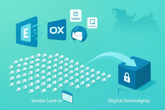 App icons flow into a locked vault, illustrating vendor lock-in vs digital sovereignty.