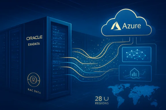 Oracle Exadata RAC data servers connect to Azure cloud across 28 regions.