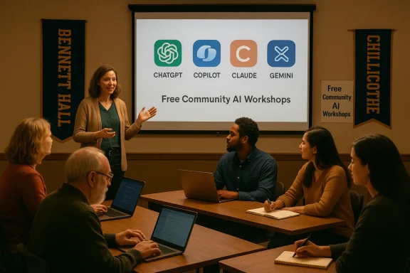 A presenter leads a small group in a Free Community AI Workshops session.